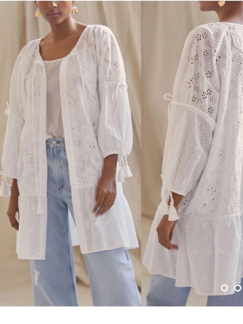 Anthropologie Maeve White Eyelet Kimono Size OSFM